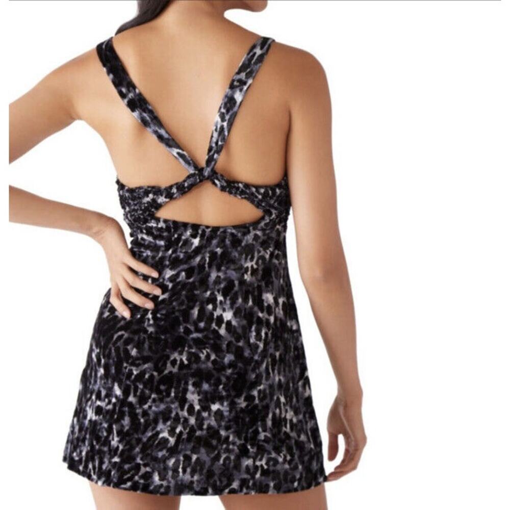 Free People Animal Print Mini‎ Dress Crushed Velvet Smocked Bust Cutout Back XL